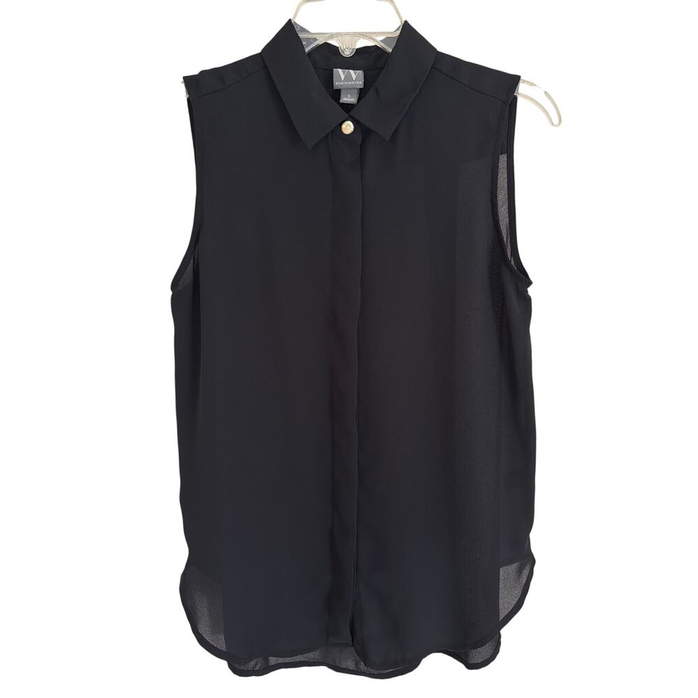 Worthington Black Sheer Top Sz Small Flowy Career Old Money Quiet Luxury